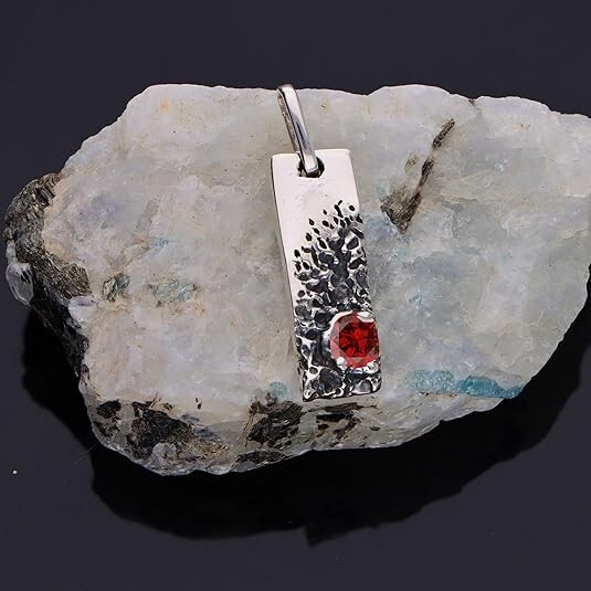 Natural Red Garnet Men’s Pendant 925 Sterling Silver Jewelry Gift