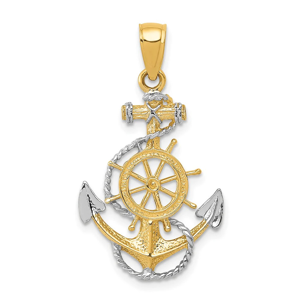 10K / 14K Yellow With Rhodium With Rhodium Anchor With Rope Pendant