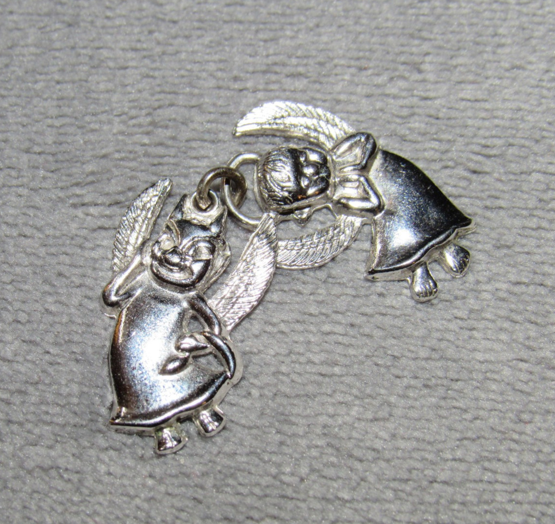 2 Rhodium Plated Sterling Silver Pendants – Angel & Devil – Marked Sterling
