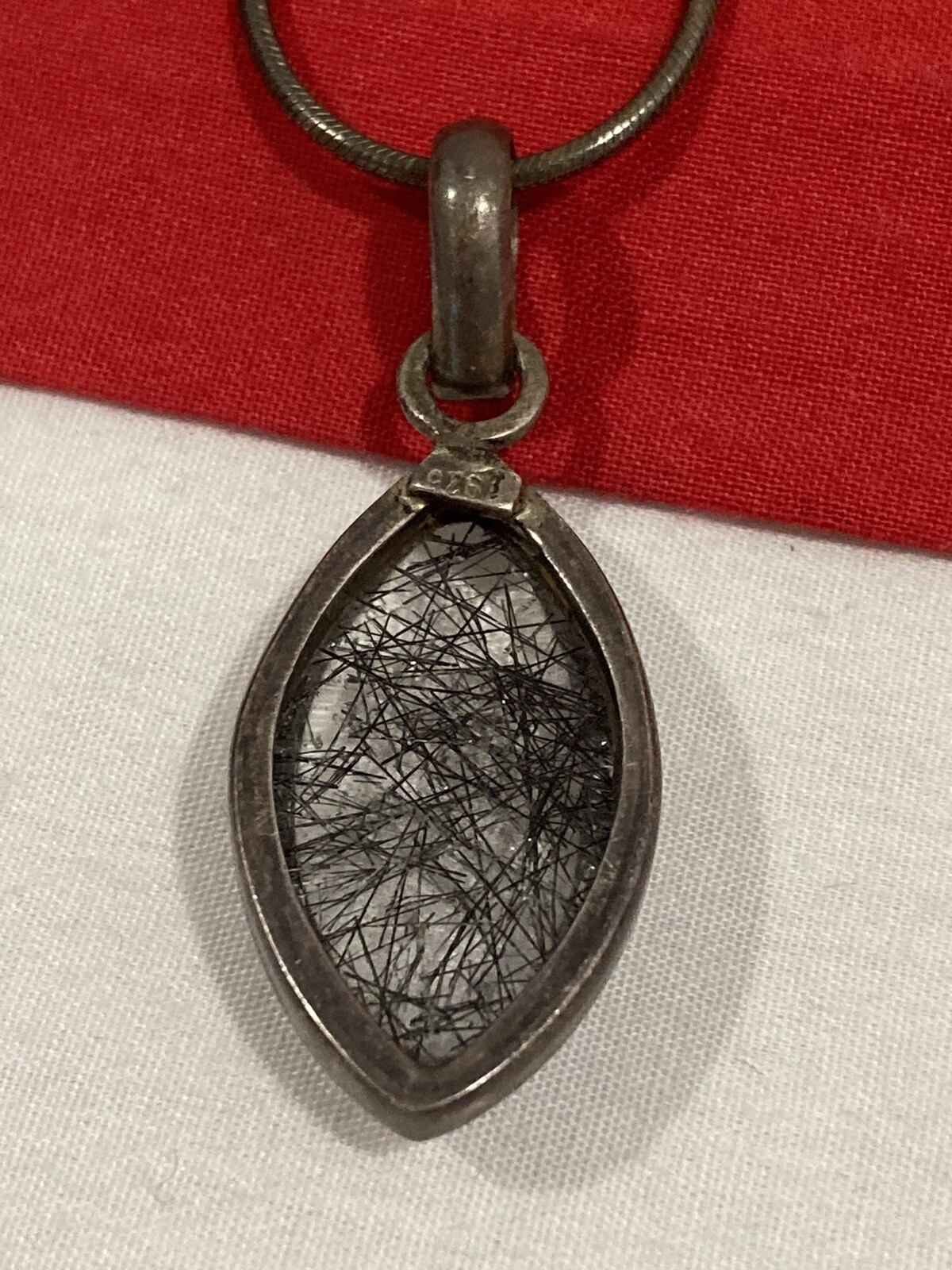 Vintage Signed Sterling Silver 925 Rutilated Quartz Pendant & 24″ AGI Necklace