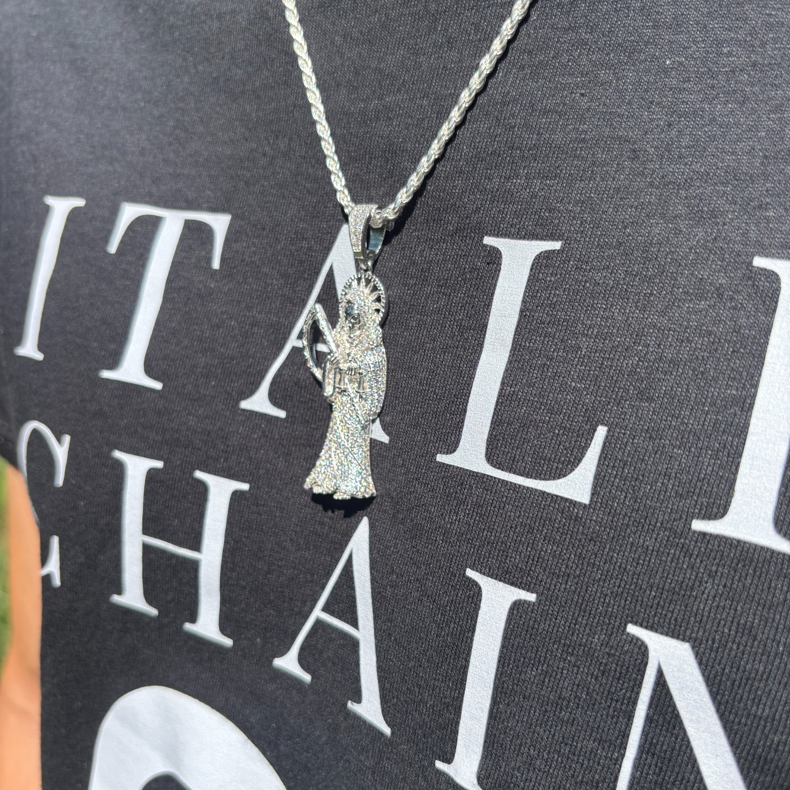 Moissanite Grim Reaper Pendant – Solid 925 Sterling Silver Or 14k Gold Vermeil