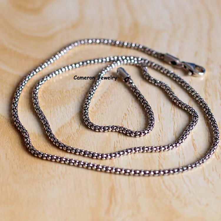 Pure 925 Sterling Silver Chain Men Women 1.5-2.5mm Popcorn Link Necklace 16-28in