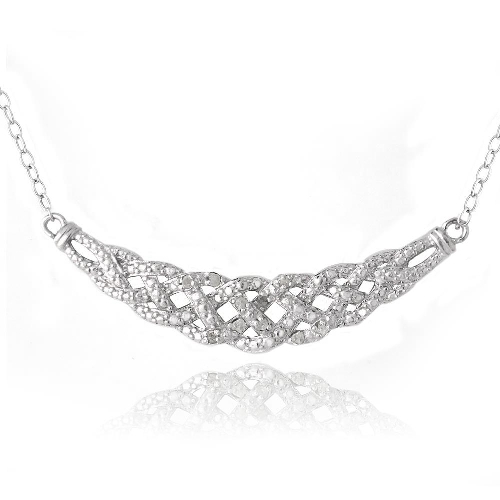 925 Silver 1/10ct Diamond Intertwined Braided Necklace, 18″