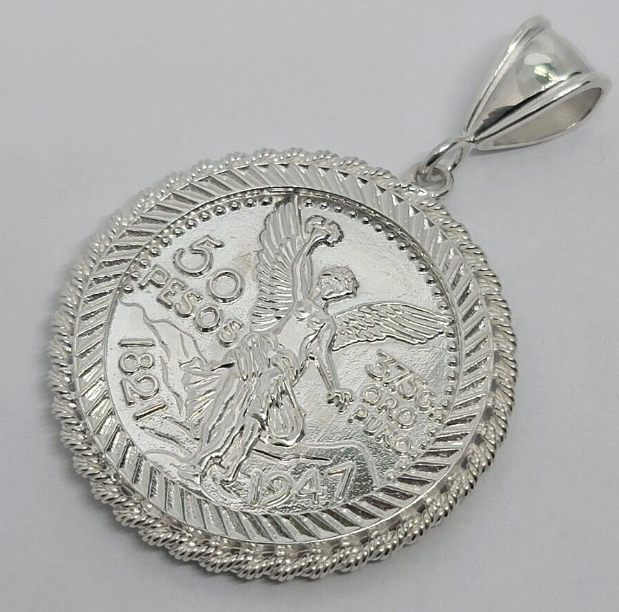 925 Sterling Silver Coin Bezel 37mm Centenario 50 Peso Replica Centenario Mexico