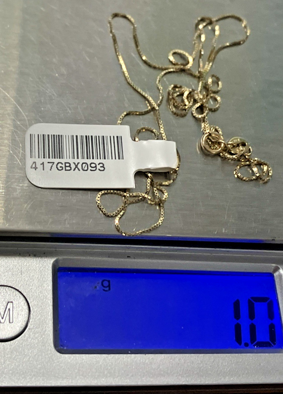 10kt Real Gold Thin Box Chain 0.9grams 20inches GND Brand New with Retail Tag