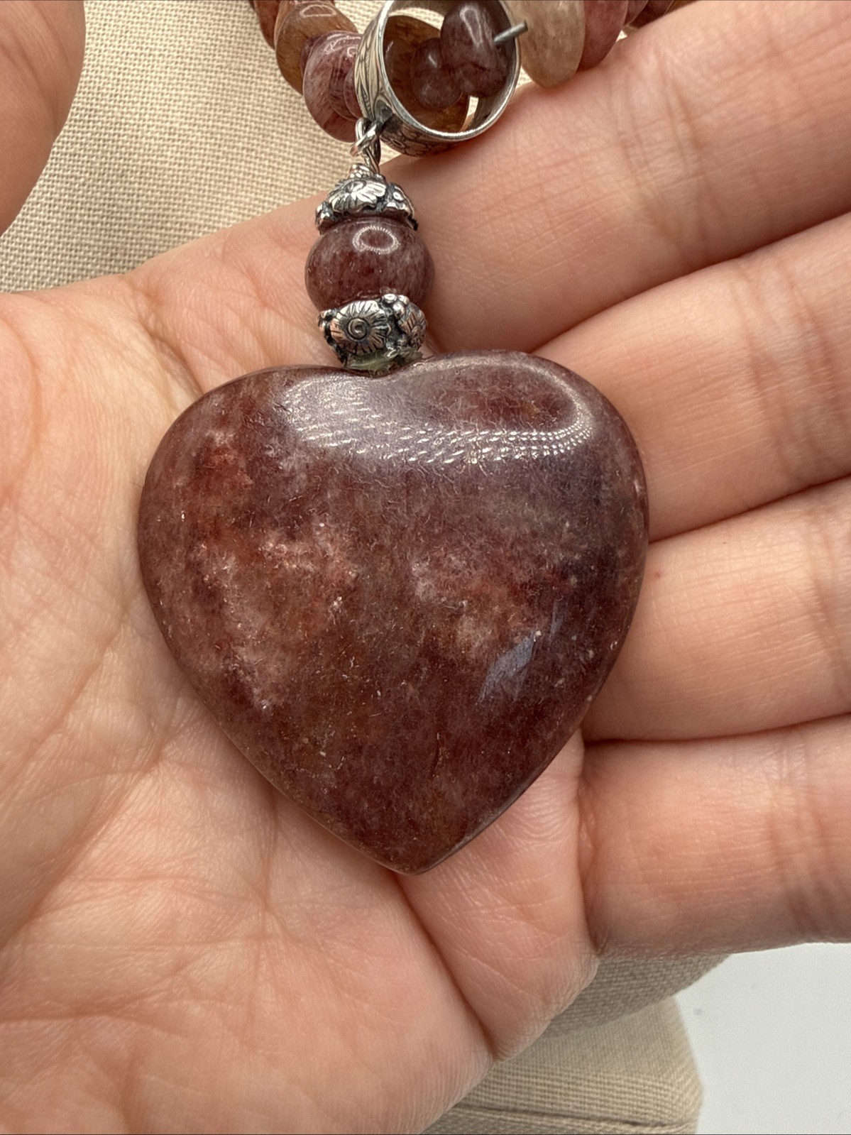 Jay King Natural Nigerian Strawberry Quartz 925 Heart Pendant Necklace