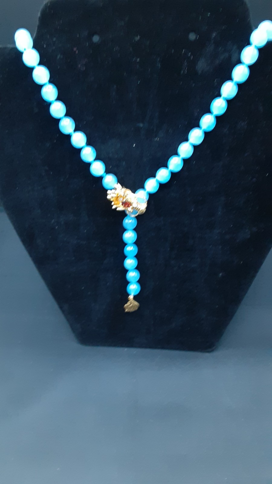 Blue Jade D Multi Gemstone Dragon Necklace Vermeill YG Over Sterling Silver “18”