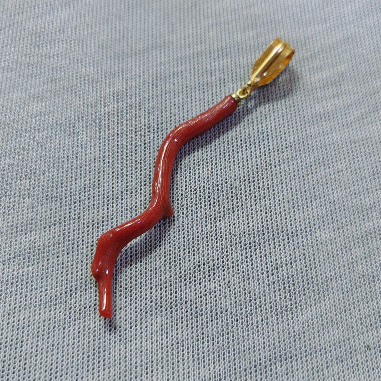 Natural Red Coral Brass Pendent vintage Red Coral Gold Plated Pendant