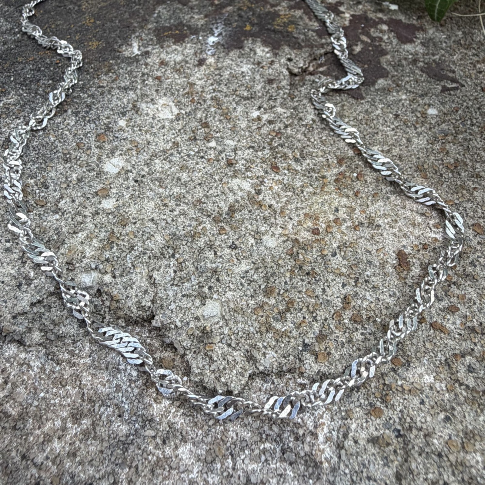 925 Sterling Silver Singapore Twisted Curb Link Chain Necklace 17″ Minimalist