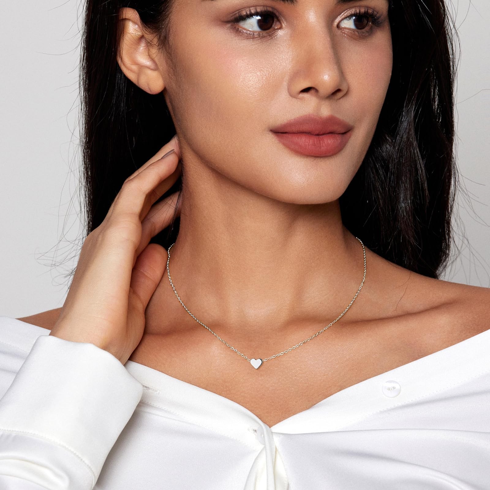 Tiny Heart Necklace Sterling Silver Dainty Cute Heart Choker Necklaces Simple He