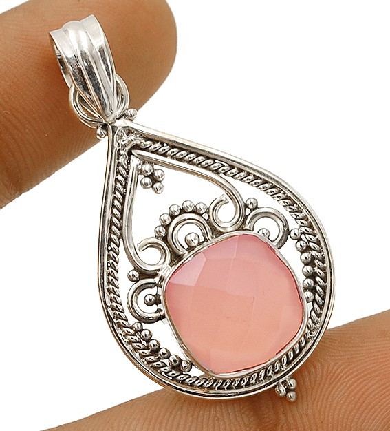 Natural Rose Quartz Madagascar 925 Solid Sterling Silver Pendant Jewelry