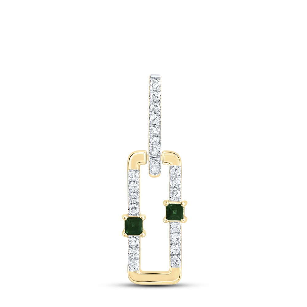 0.14 Ctw Natural Diamond Green Paperclip Link Dangle Pendant 14k Yellow Gold