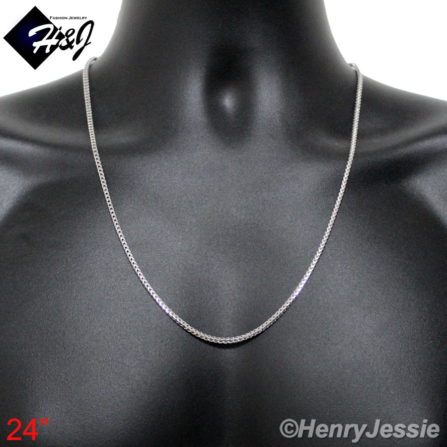 24″MEN 925 STERLING SILVER 2.5MM SILVER FRANCO BOX CURB LINK CHAIN NECKLACE*SN8