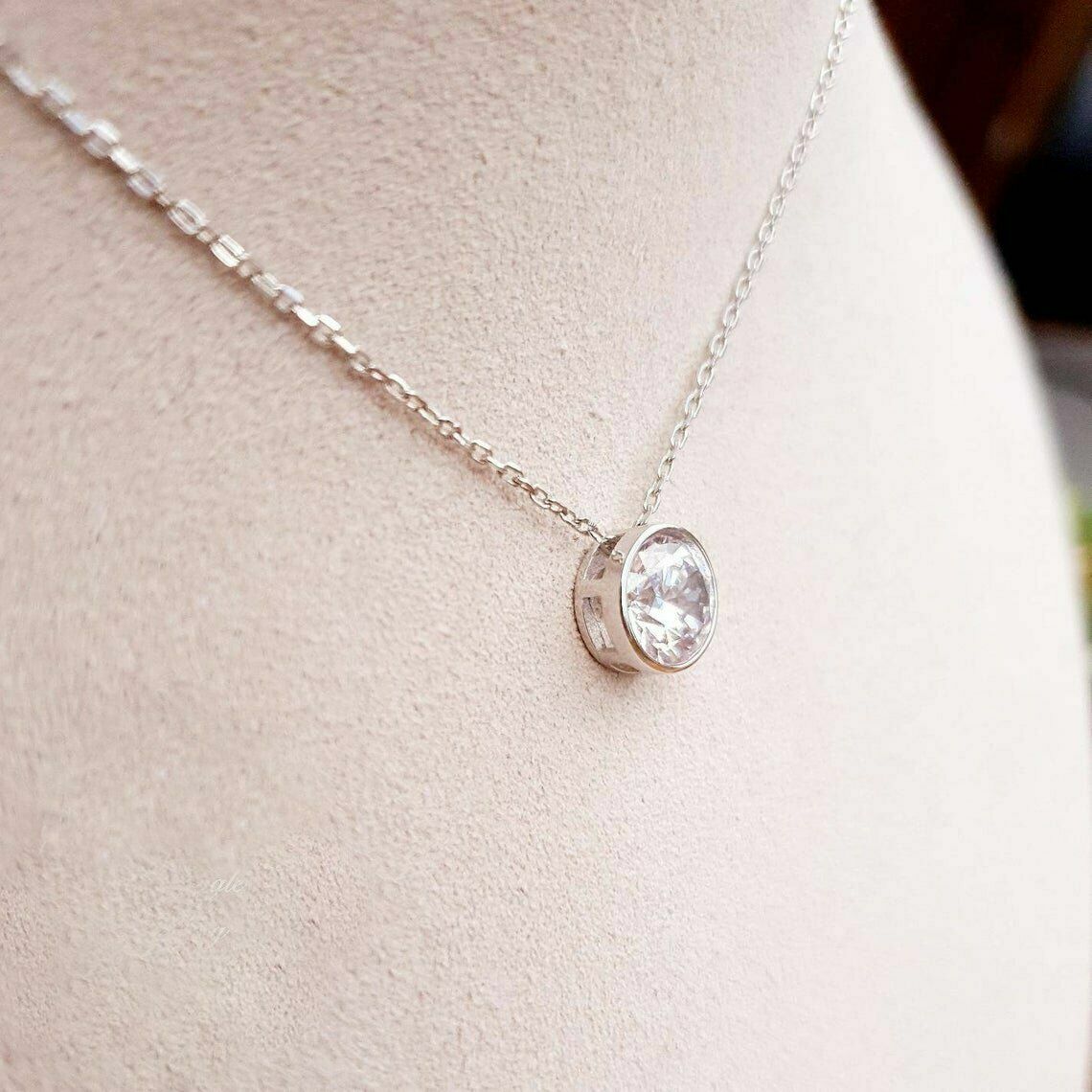 3Ct Round Cut Bezel Set VVS1 Diamond Solitaire Pendant In 14k White Gold Finish