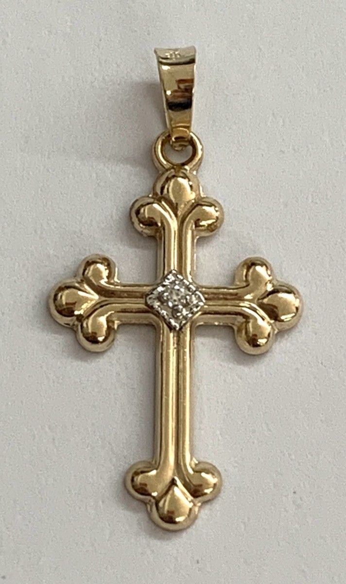 14K Yellow Gold Diamond Danty Detailed Cross .6G