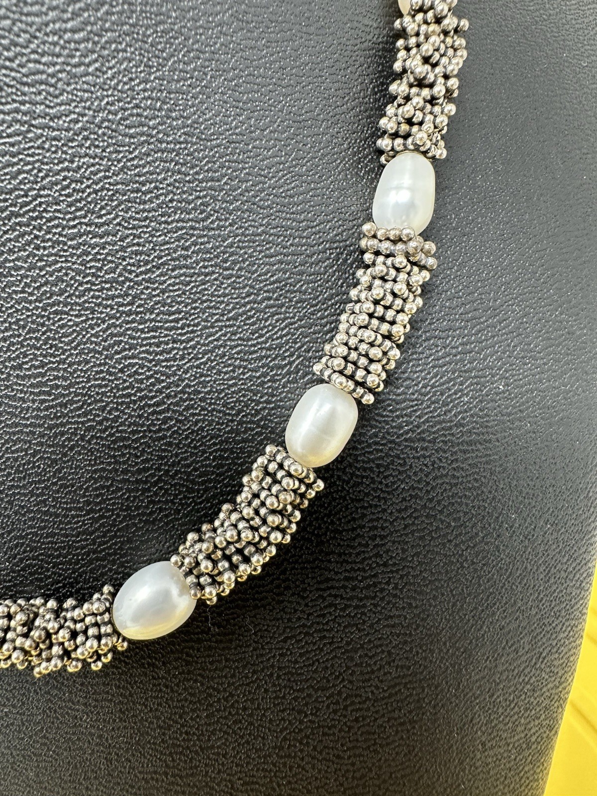 Sterling Silver Natural Pearls Choker Necklace & Bracelet Set Chic 72g 16in 6in