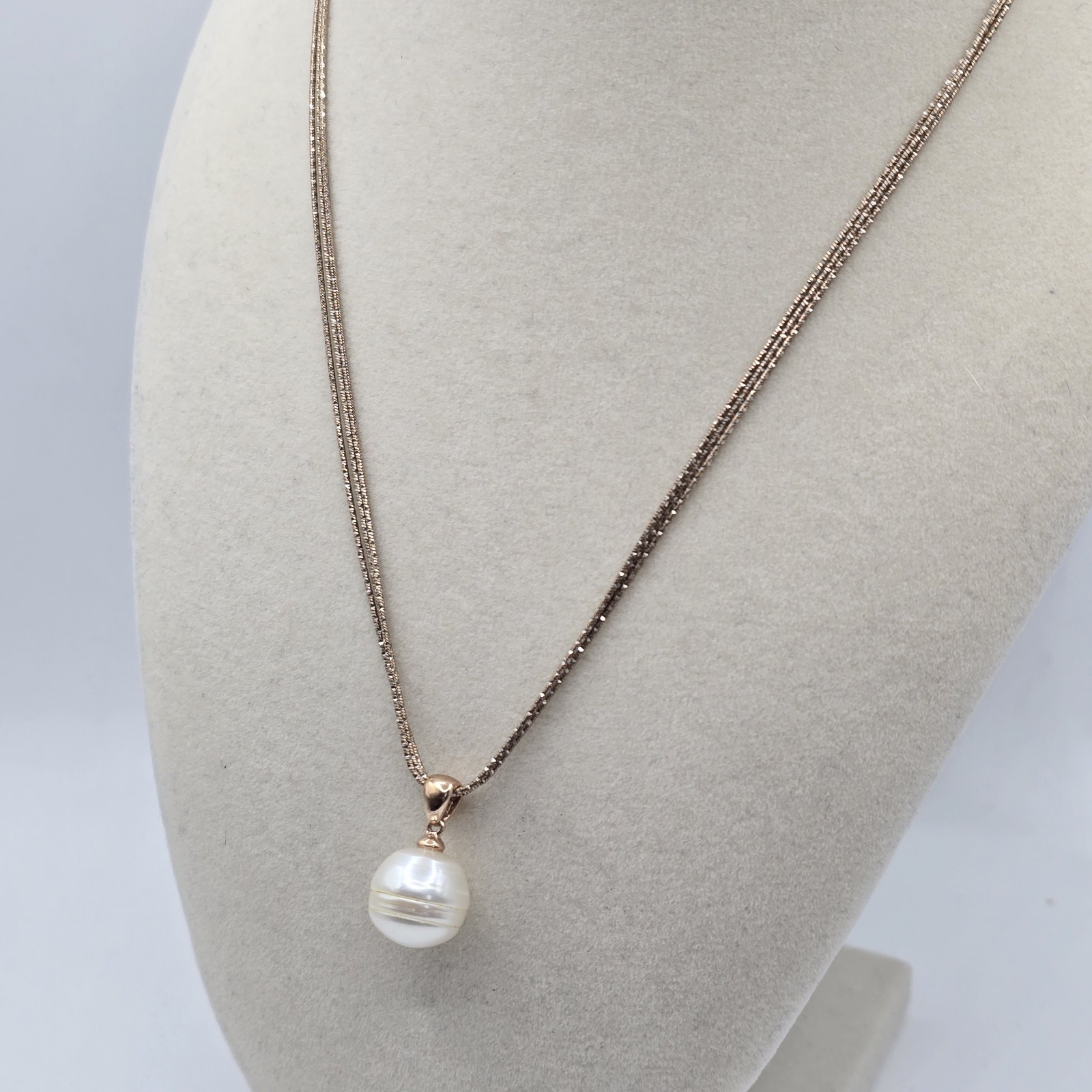 Honora 925 Italy Rose Gold Over Sterling Pearl Pendant Necklace 3 Strand 18″