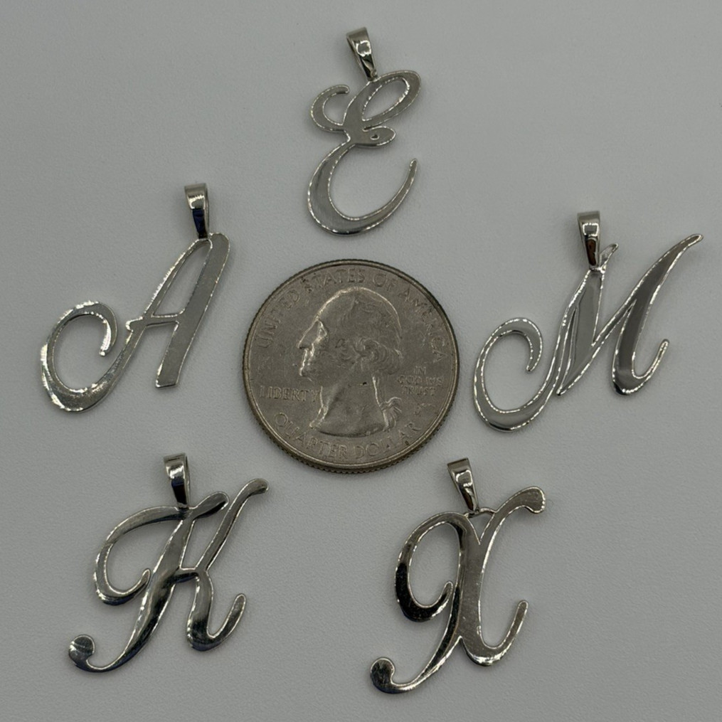 Lot of 5 Sterling Silver 925 Script Initial Letter Pendant A E K M X Charms 8.1g