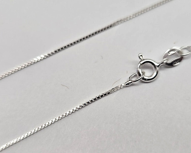 925 Sterling Silver Very Fine Thin Box Chain Necklace Women 0.7mm 16″ to 18″