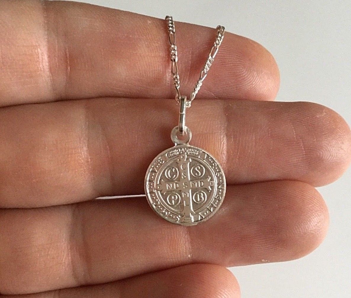 925 Sterling Silver Saint Benedict 18″ Necklace – San Benito Medal 24mmx 15mm