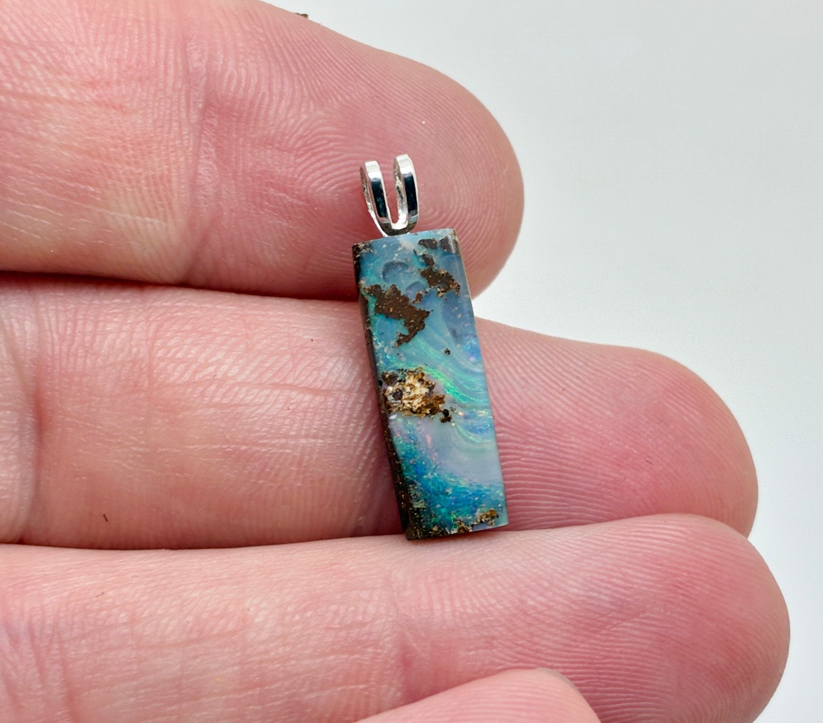 Sterling Silver 3.7ct Natural Australian Boulder Opal Opalton Pendant