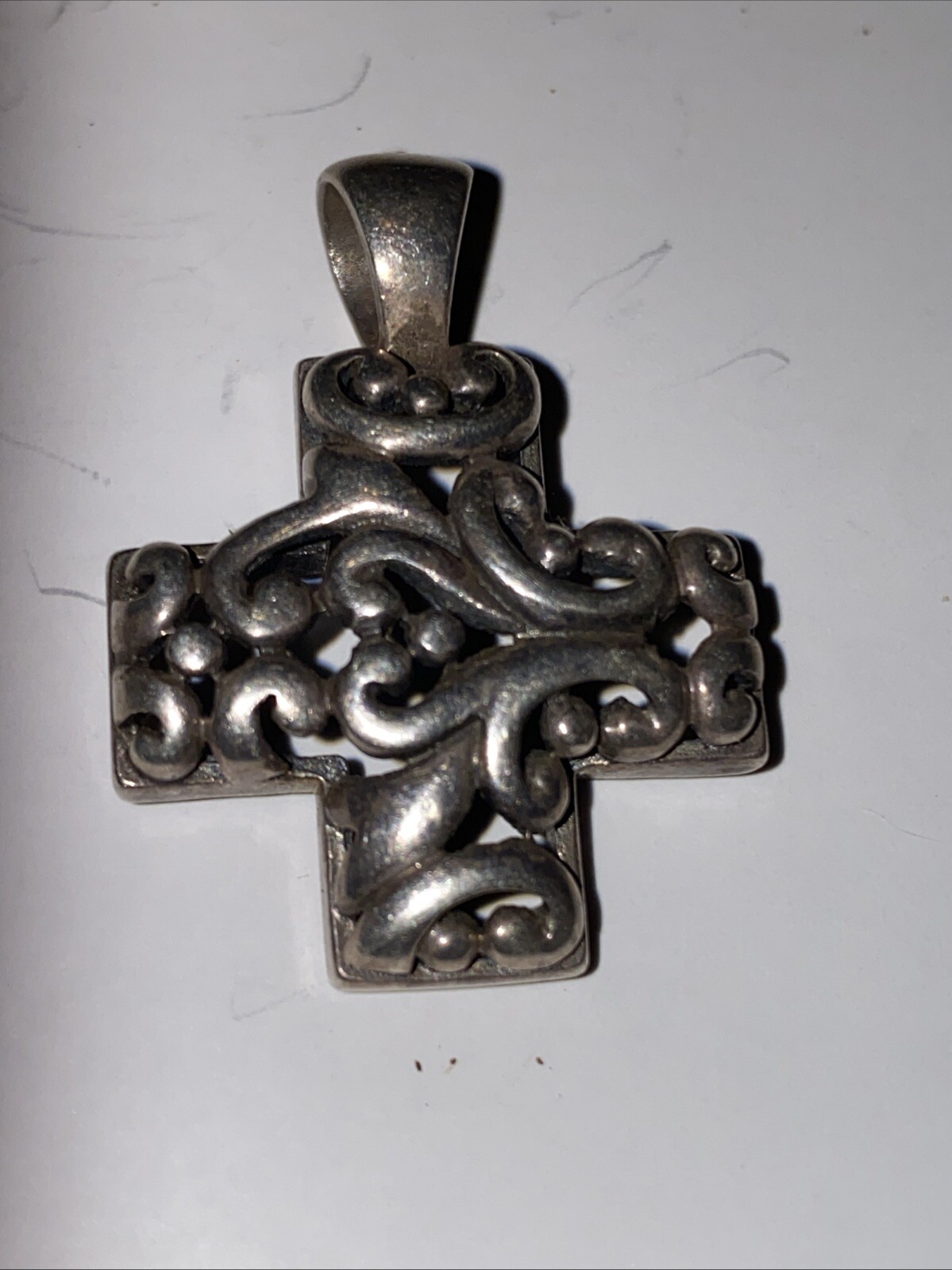 Beautiful Vintage ATI 925 Sterling Cross Scroll Design Pendant
