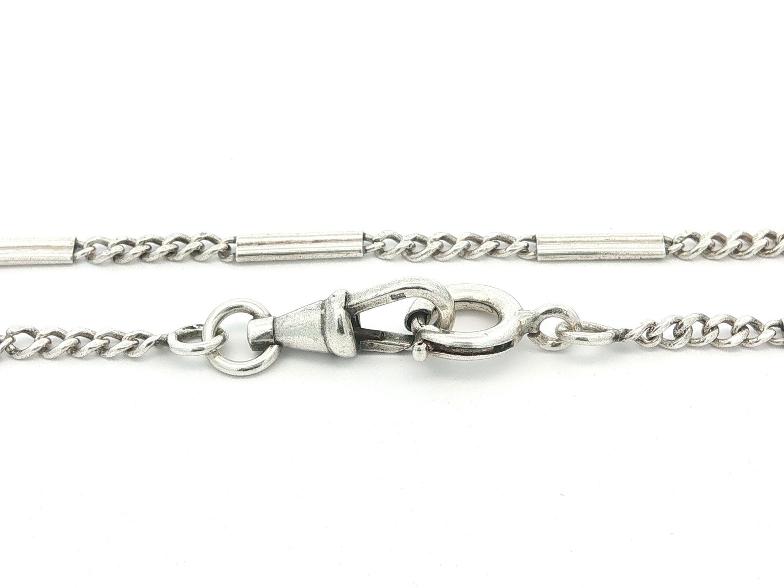 Vintage Sterling Silver 14″ Curb & Bar Link Pocket Watch Chain w/ Dog Clip