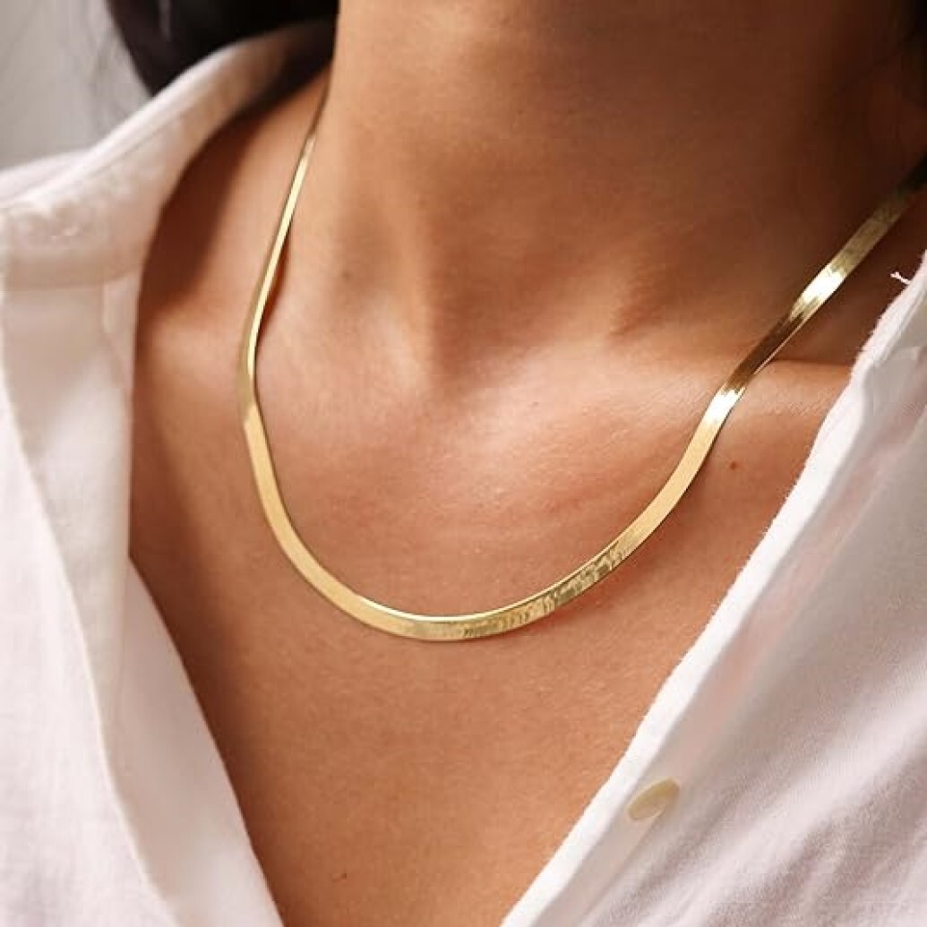 Italian Made 925 Sterling Silver 5MM Gold Herringbone Chain Necklace 16″-24″