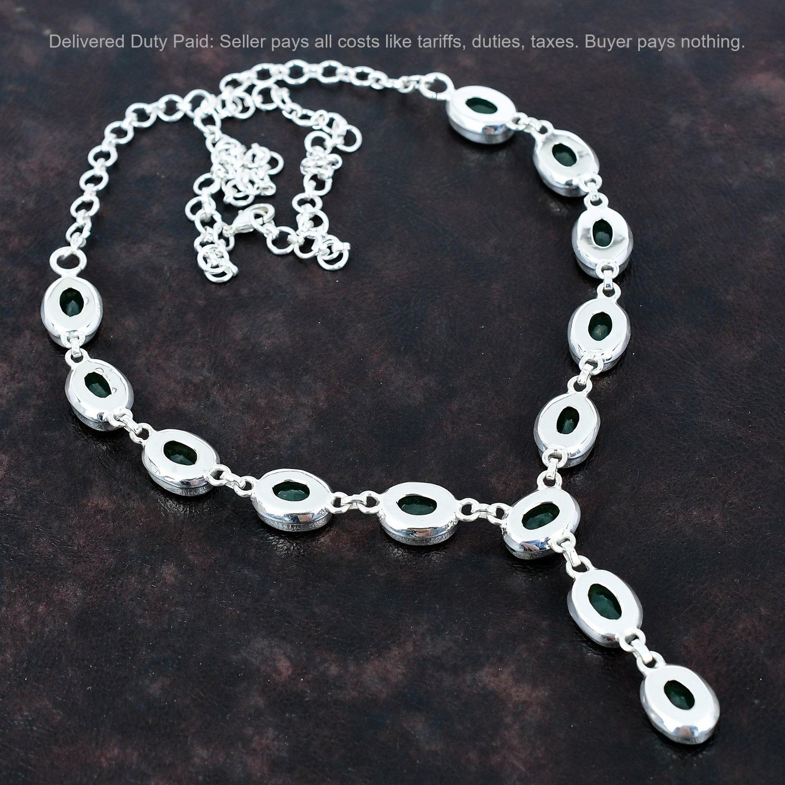 Christmas Sale 925 Silver Zambian Emrald Gemstone Wedding Chain Bezel Necklace