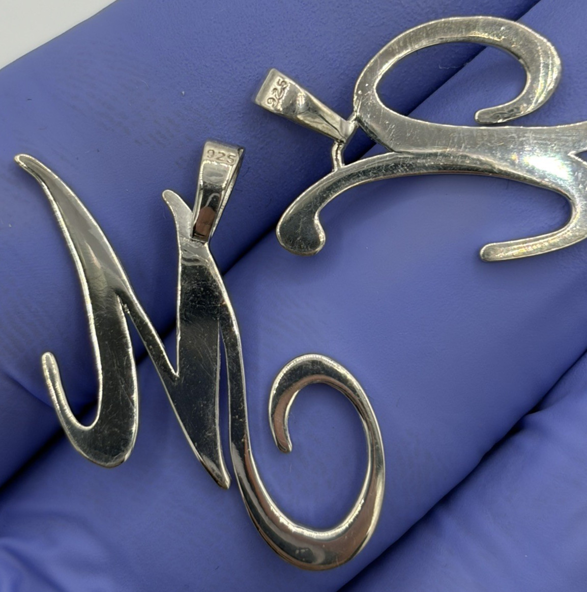 Lot of 5 Sterling Silver 925 Script Initial Letter Pendant A E K M X Charms 8.1g