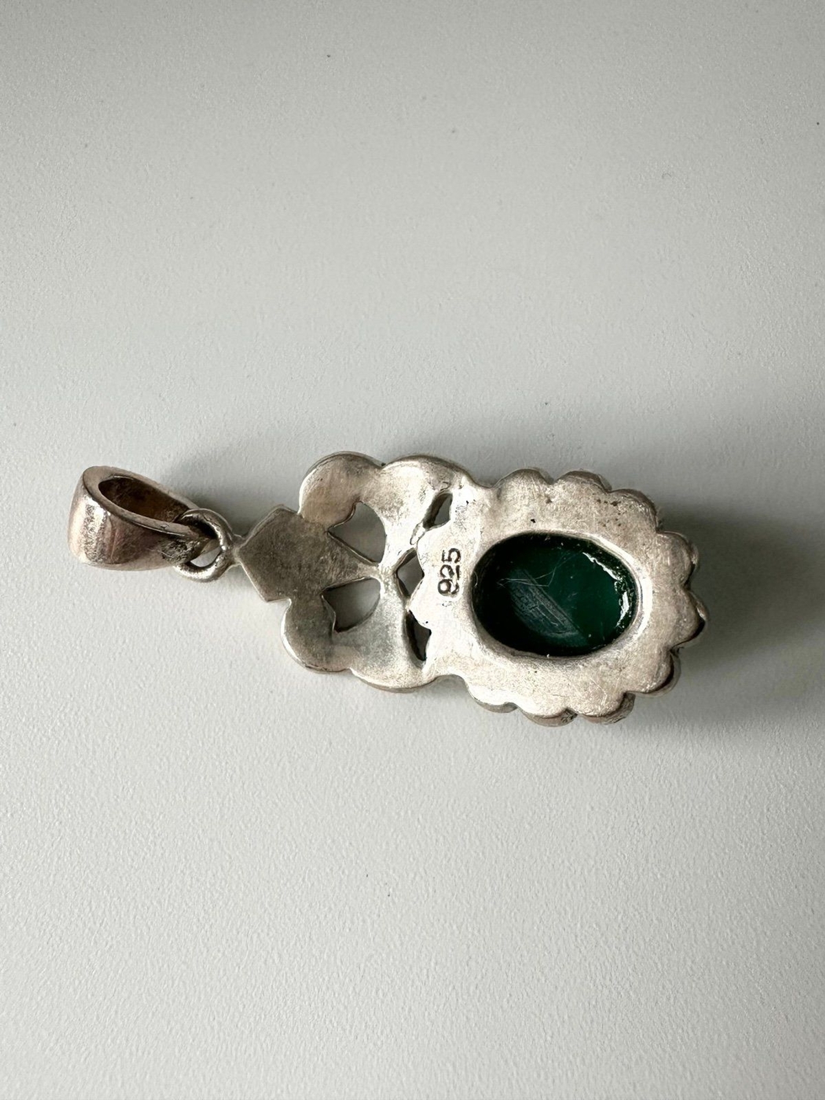 Vintage sterling silver marcasite green onyx Pendant