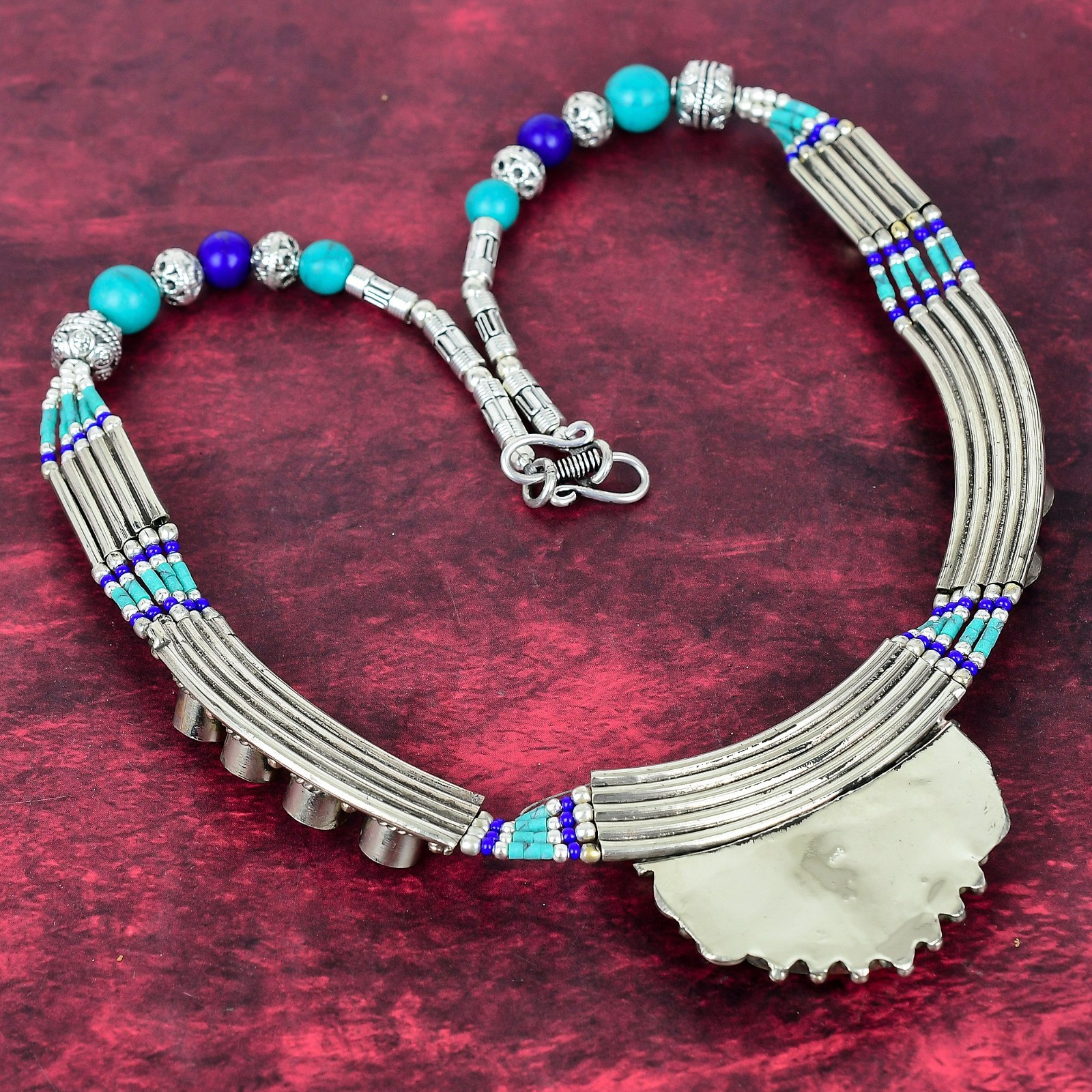 Lapis Lazuli & Turquoise 925 Sterling Silver Handmade Nepali Jewelry Necklace