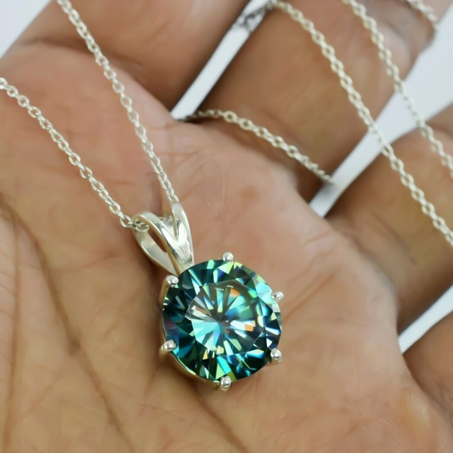 7.80 Ct Certified Round Blue Diamond Pendant in 925 Silver � Anniversary Jewelry