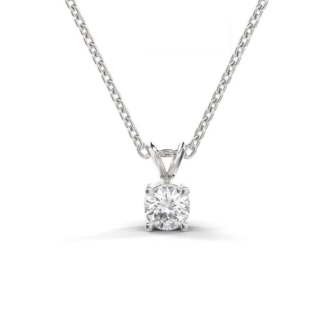 D VVS 0.75 Ct Round Lab Grown Diamond Pendant Necklace 14K White Gold