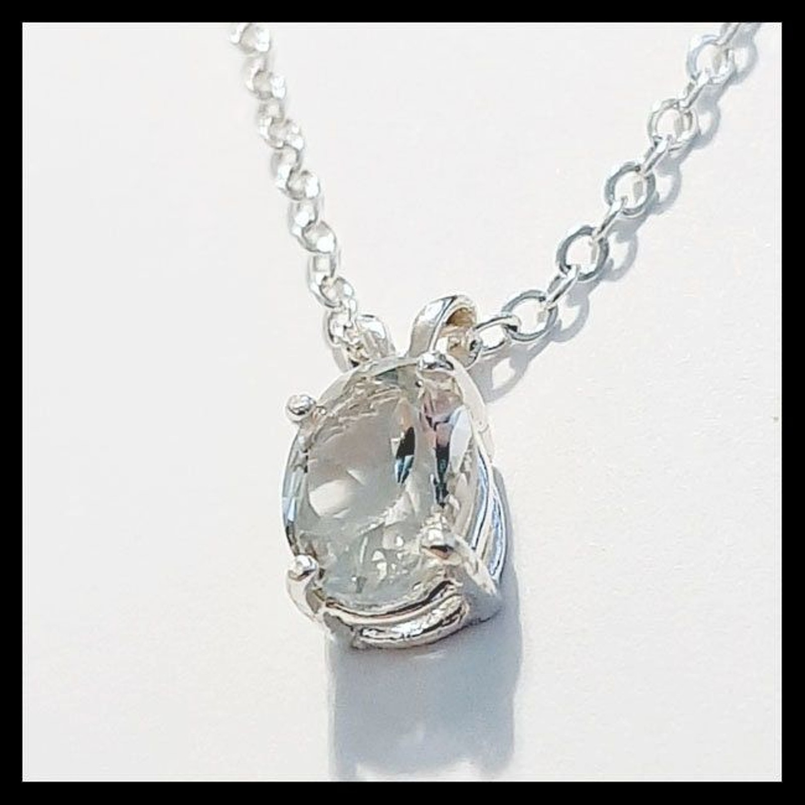 Oval Very Very Light (Clear) Green Topaz Pendant w/ Sterling Silver Necklace