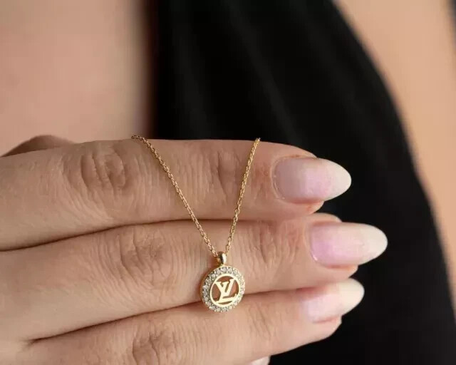 1.00 Ct Real Moissanite Circle Letter Pendant Necklaces 14k Yellow Gold Plated