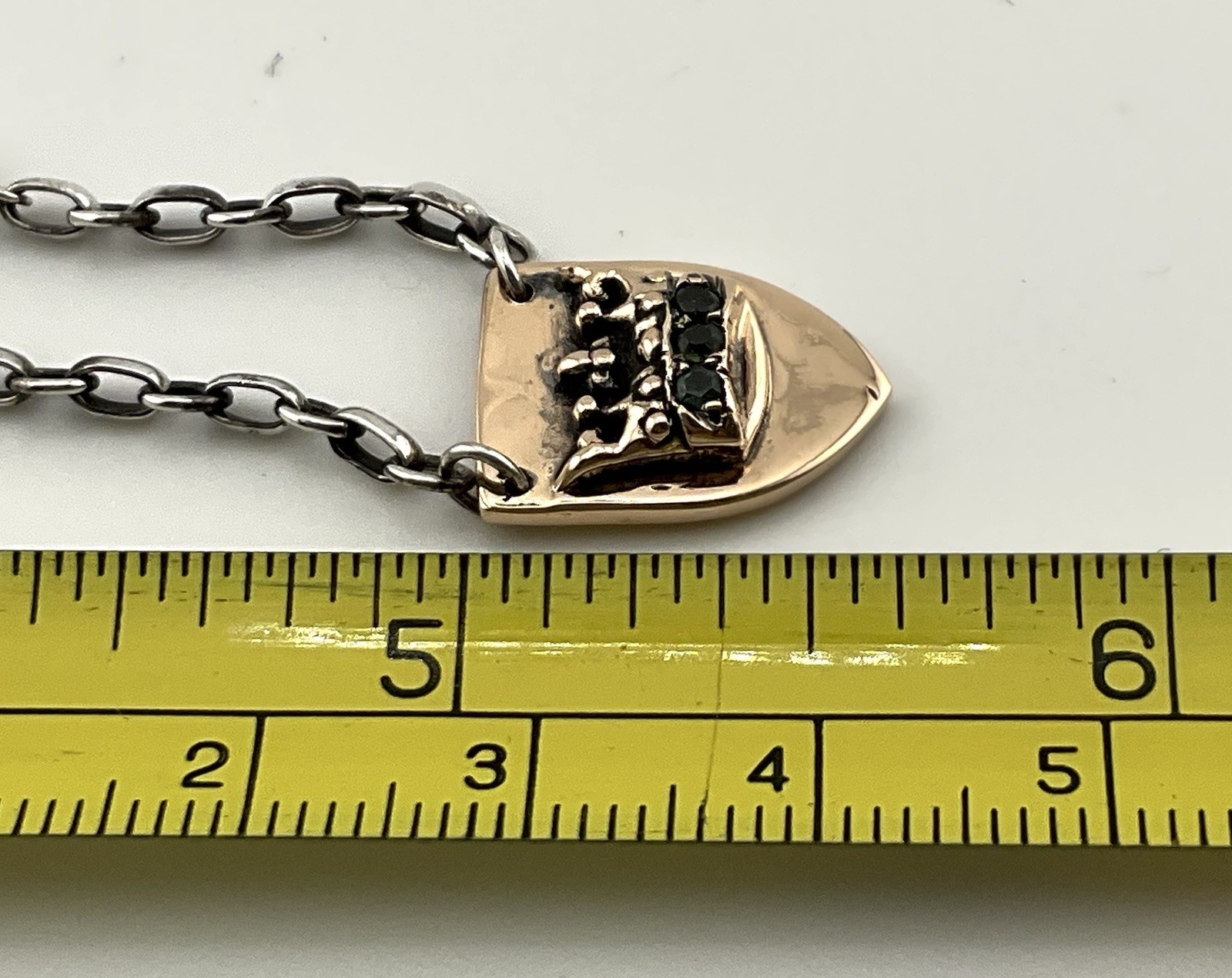 14k 4g Shield Crown Signed De Anne Necklace Sterling Chain Peridot Stones
