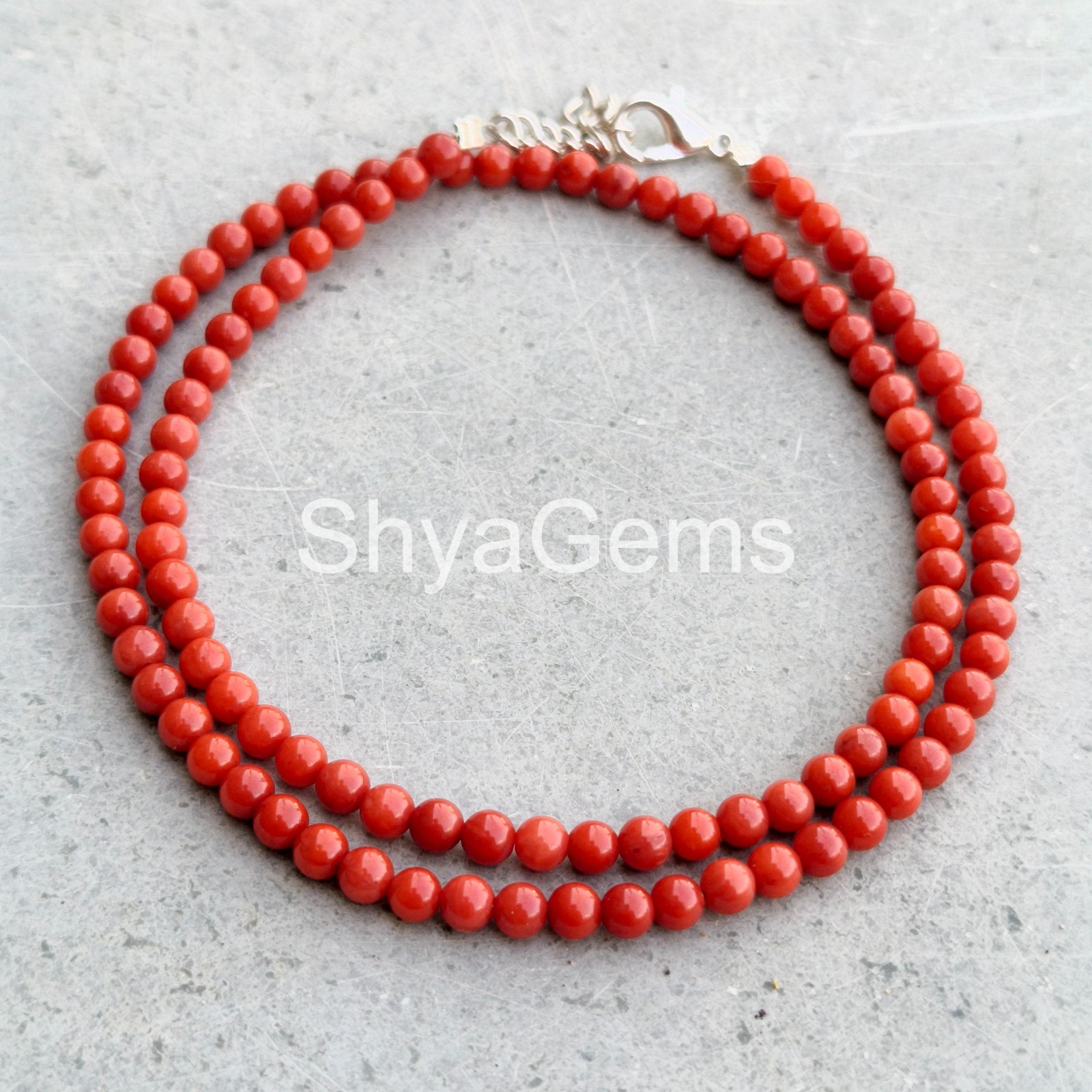 Orange Coral Necklace 3mm Smooth Round Beads, Sterling Silver Clasp, Dainty Cor