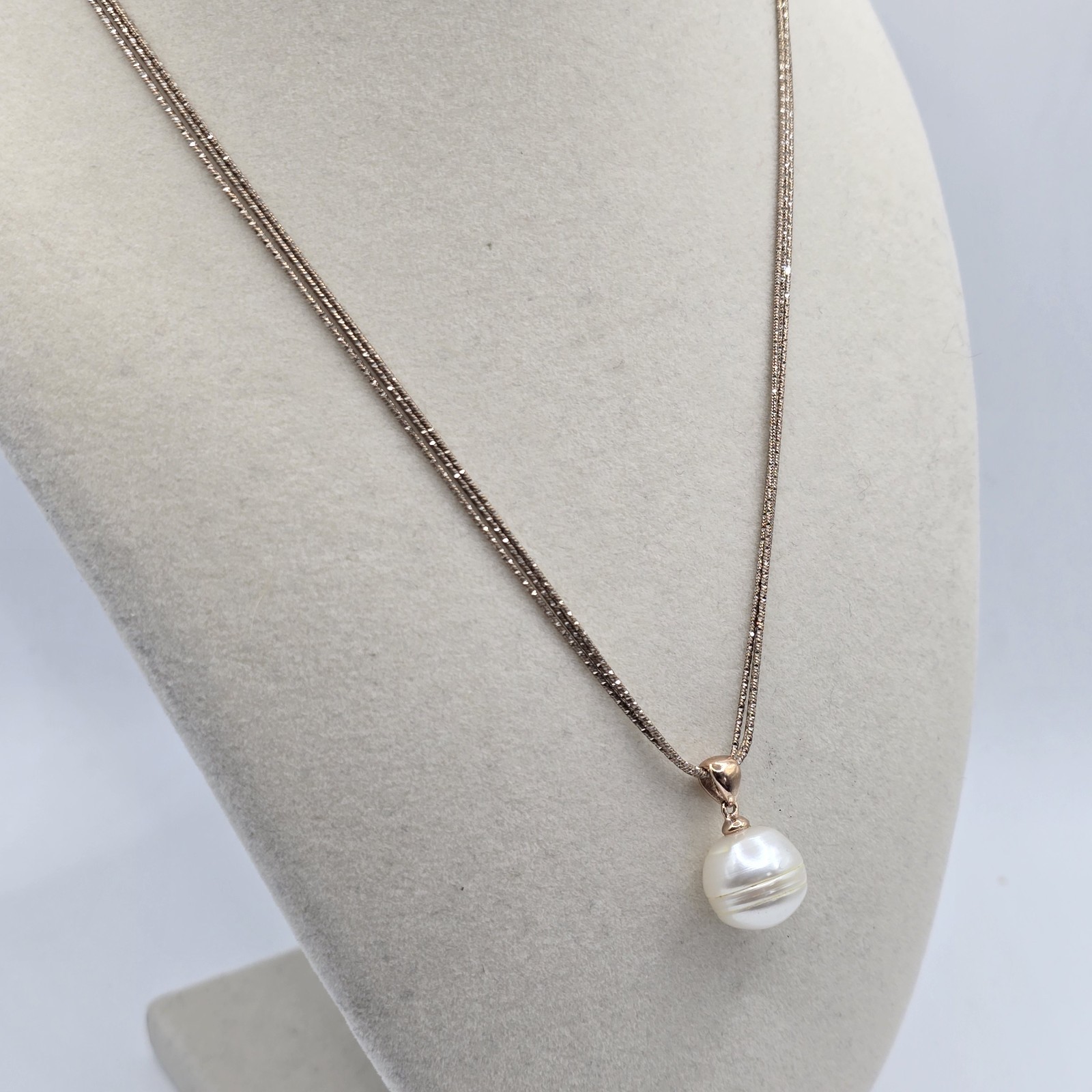 Honora 925 Italy Rose Gold Over Sterling Pearl Pendant Necklace 3 Strand 18″