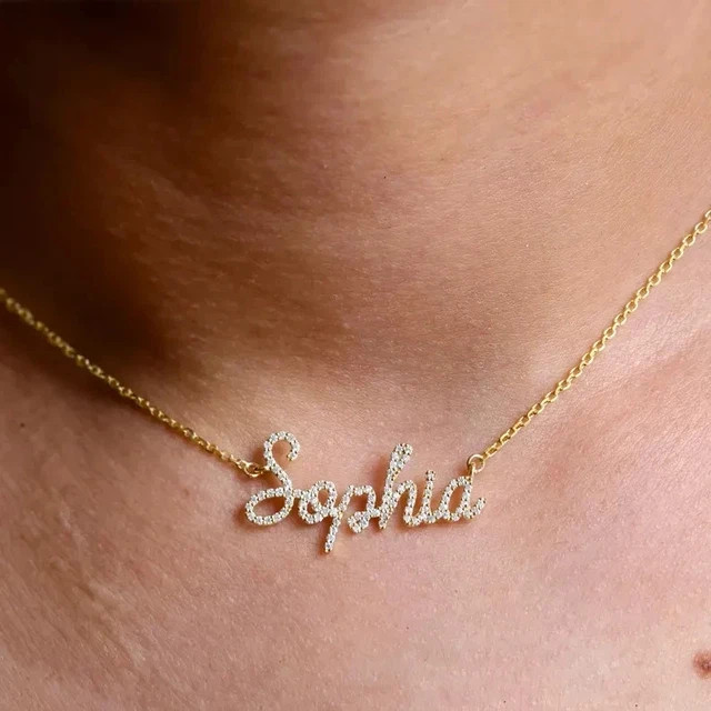 Round Cut Lab Created Diamond Custmize Name Pendant 14k Yellow Gold Plated