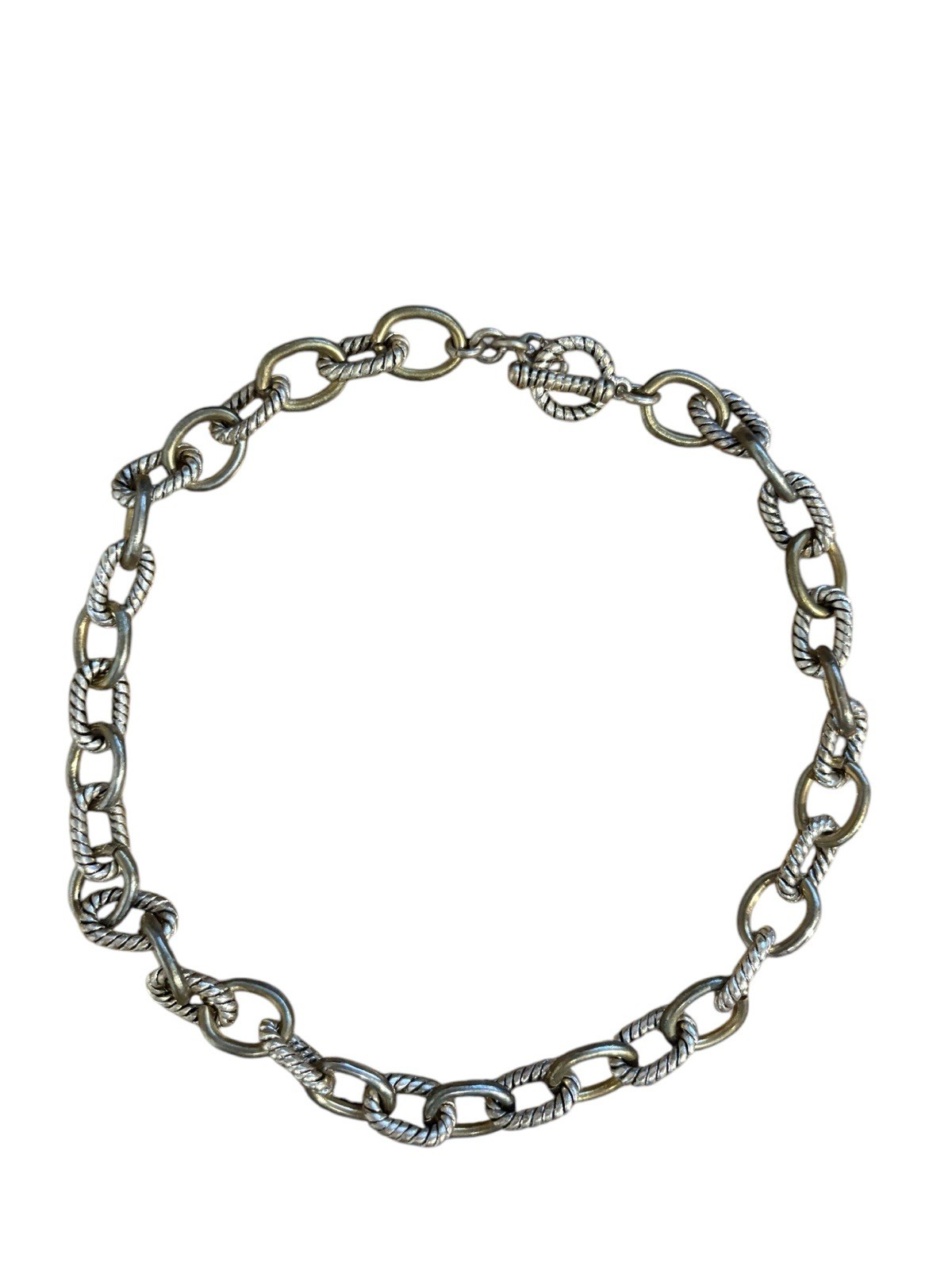 Silver Tone Oval Link Choker Statement Vintage Costume Necklace 18″