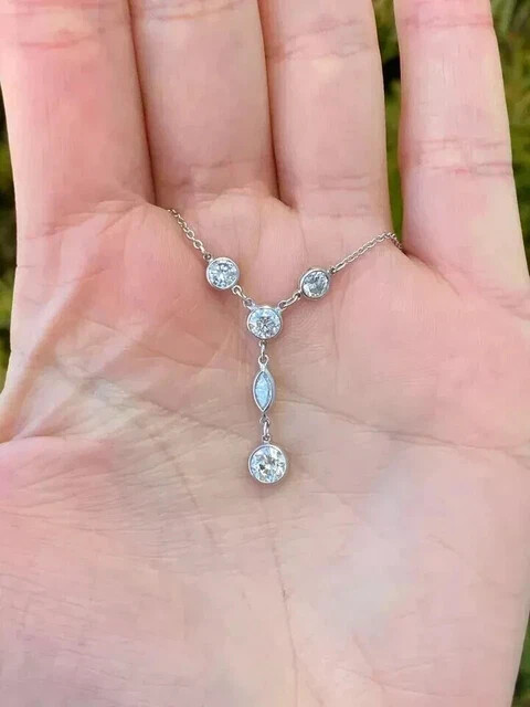 1.22 Ct Lab-Created Diamond Women Drop Necklace 14K White Gold Plated Gifted 18″
