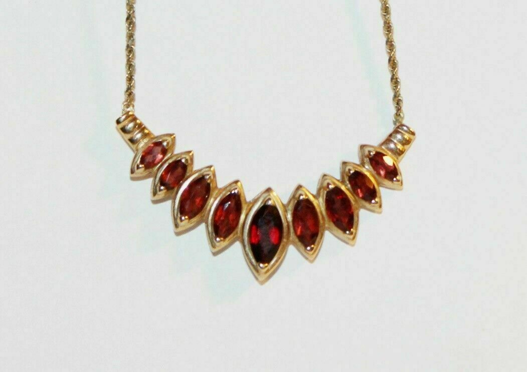 3Ct Marquise Cut Red Garnet “Tanmania” Necklace 14K Yellow Gold Finish