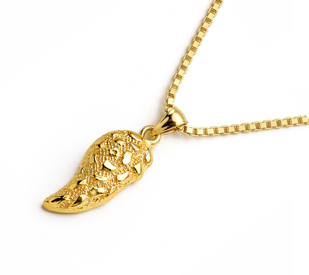 Italian 1/200 14k Yellow Gold Oro Overlay Nugget Pendant Cornocello Horn Colgant