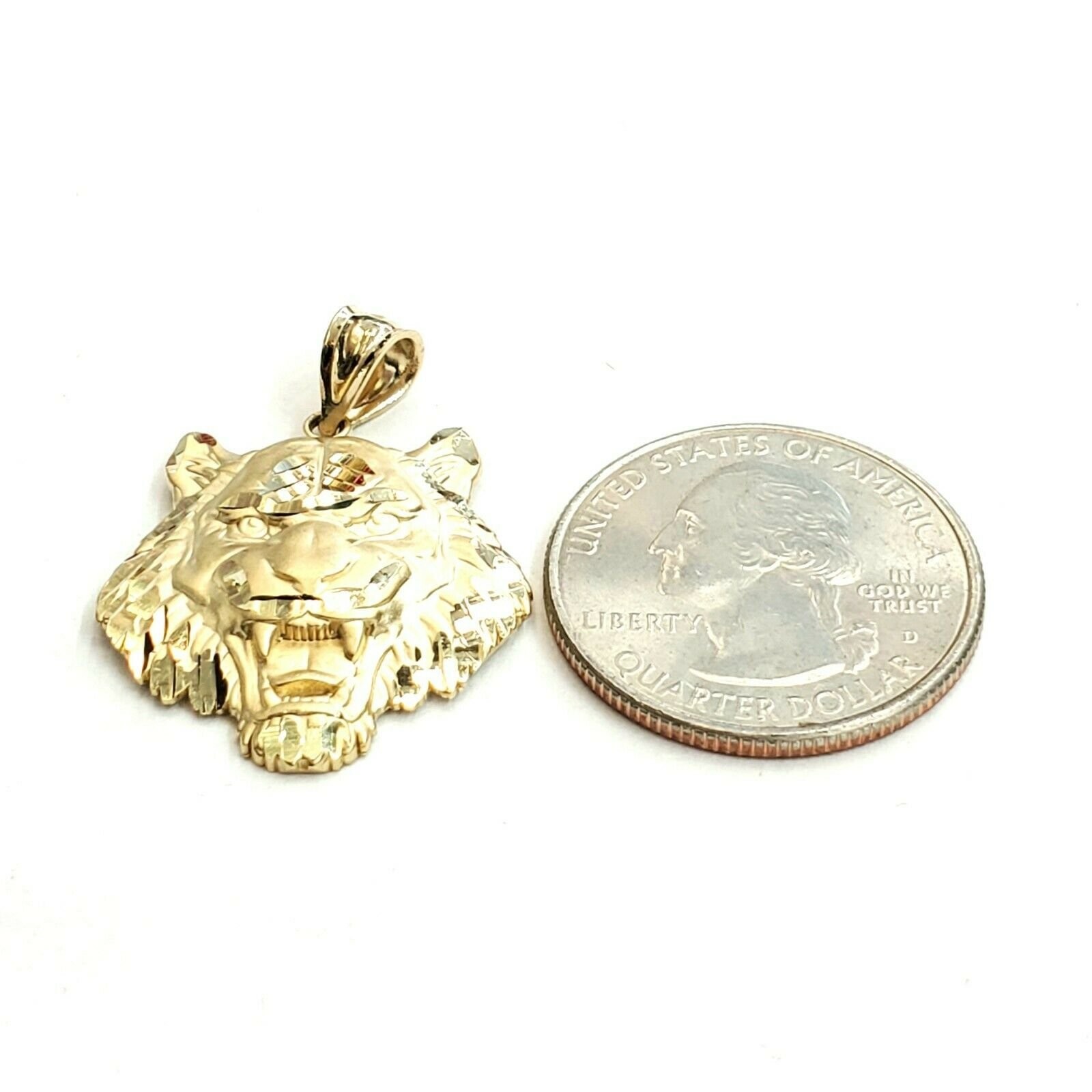 14k yellow solid Gold tiger male head face Pendant diamond cut fine jewelry 3.8g