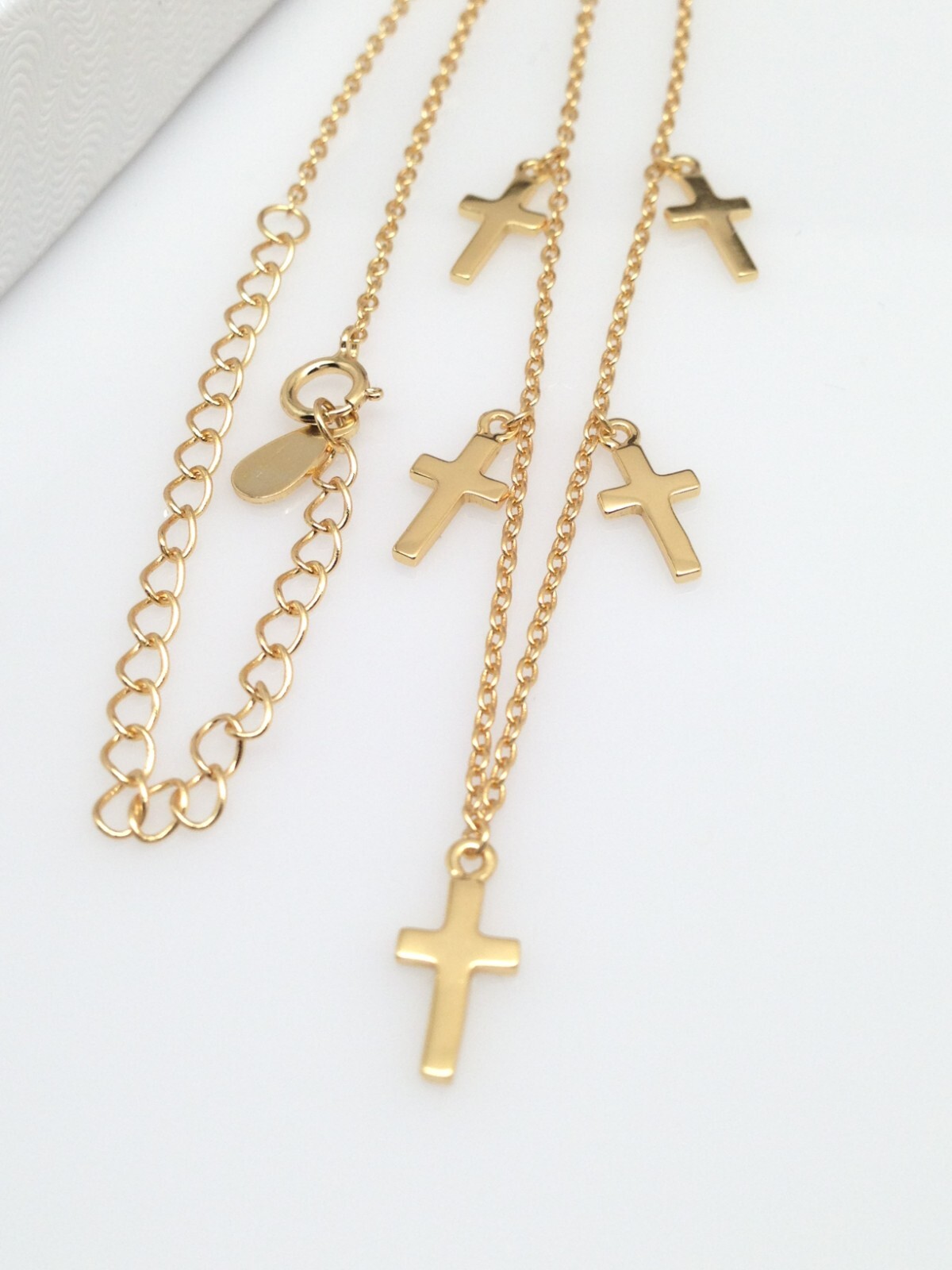 925 Sterling Silver Cross Charm Dangle Choker Necklace Plain Gold 9mm 15.5″ Girl