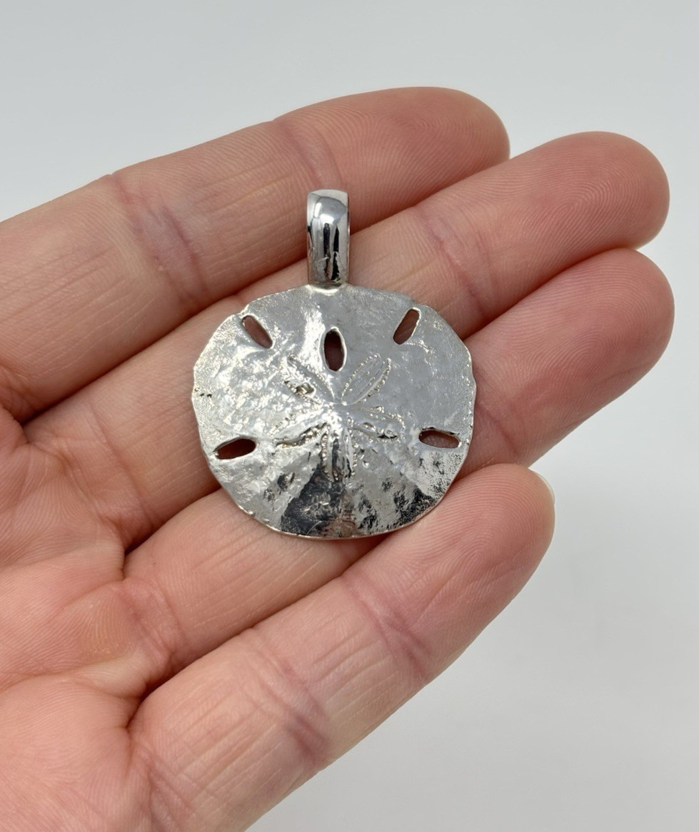 Large Sterling Silver Sand Dollar Shell Necklace Pendant Nautical Beach Theme