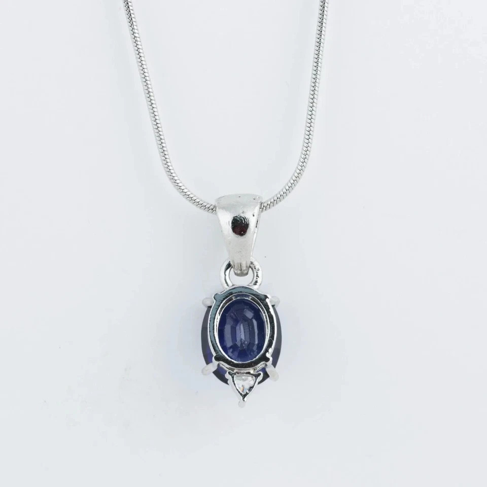 10 Ct Natural Blue Sapphire Pendant 925 Sterling Silver With Silver Chain