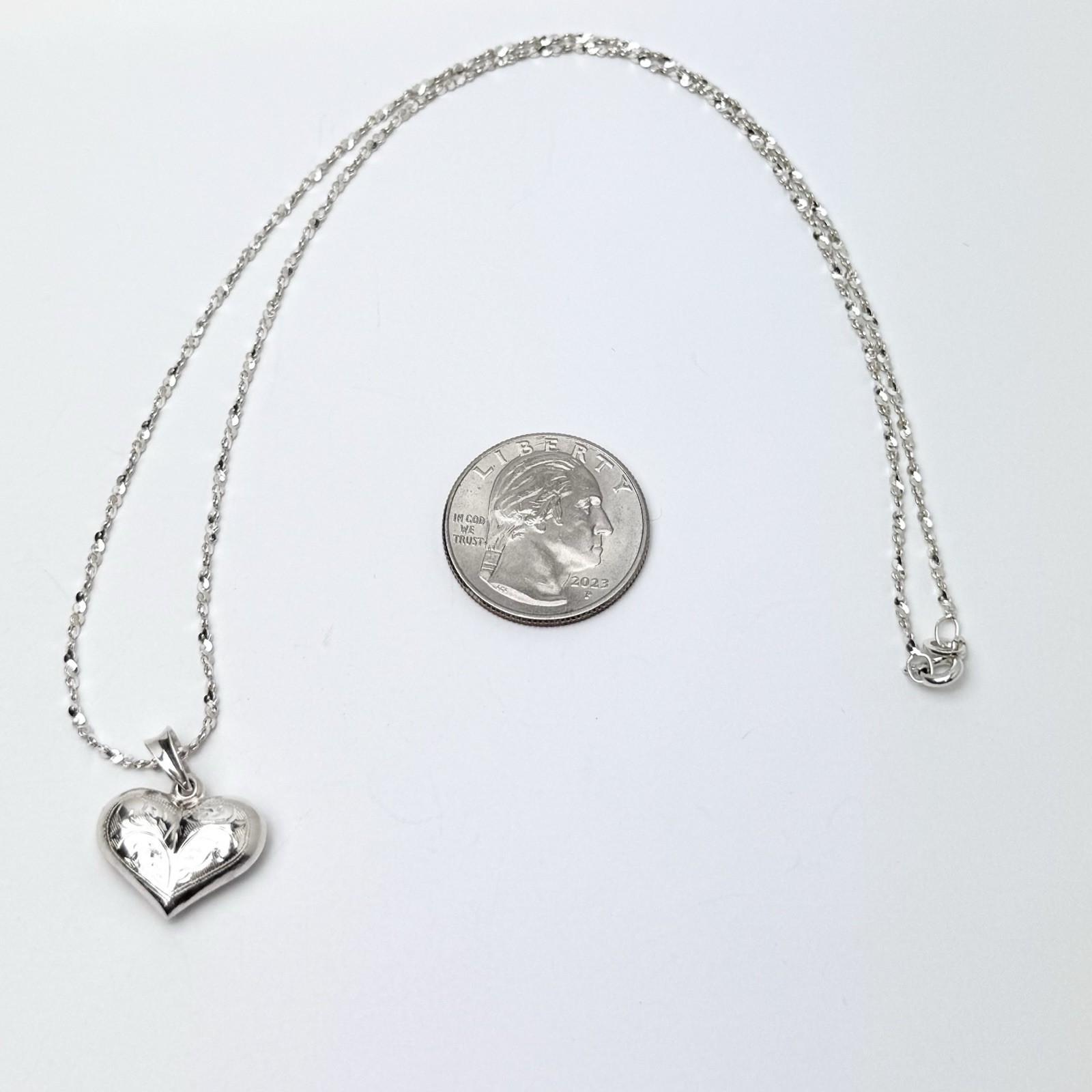925 Sterling Silver 0.75” Heart Pendant w/ 18.25in Twisted Link Necklace/5.5 Gr