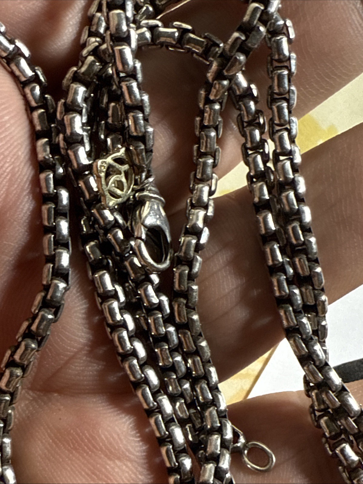 David Yurman Box Chain Necklace 33” 3mm Sterling 14k Hang Tag 50.2gr Vintage